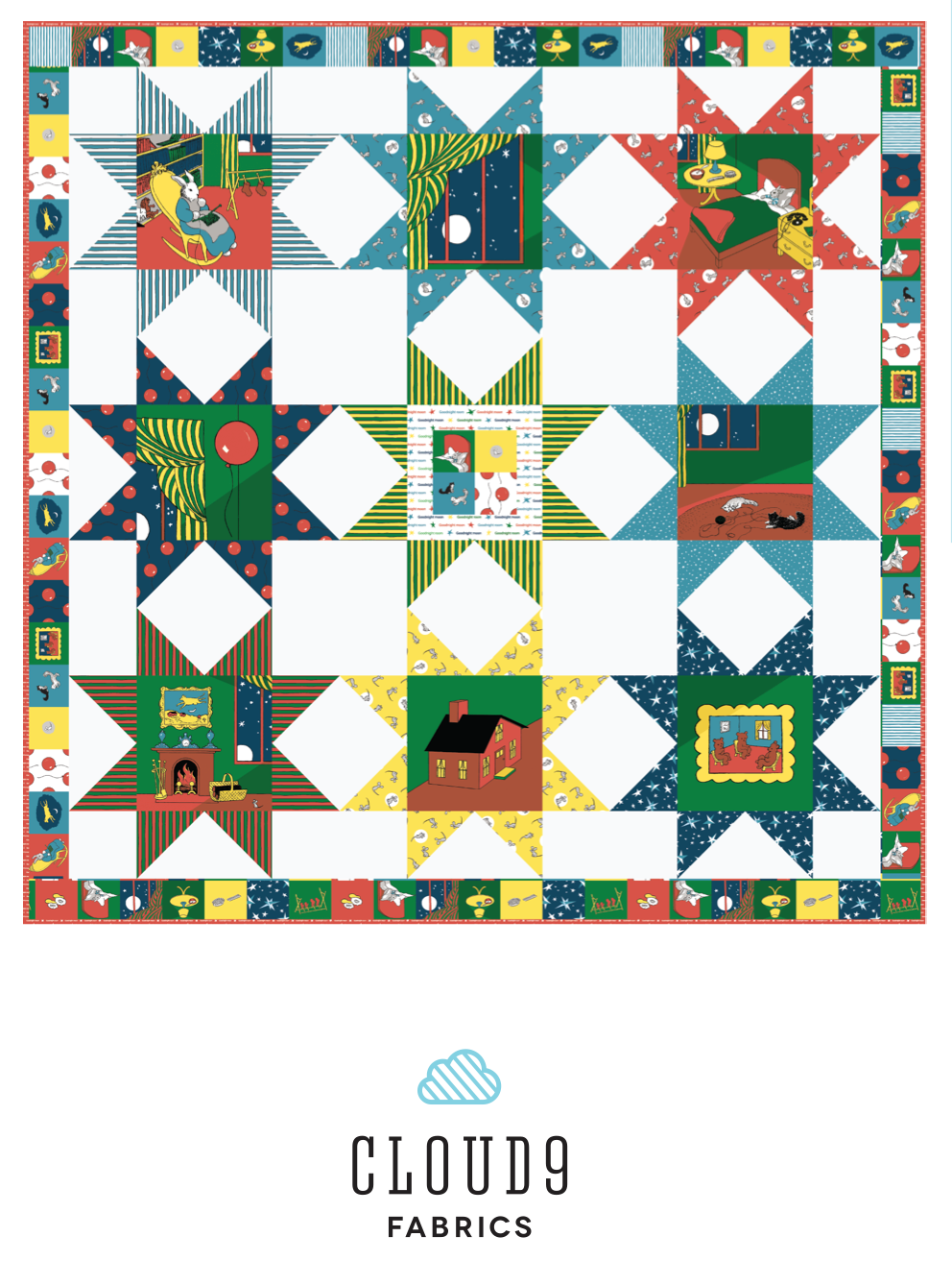Goodnight Moon by Cloud9 Fabrics : Free PDF Goodnight Sleepy Head Quilt Pattern