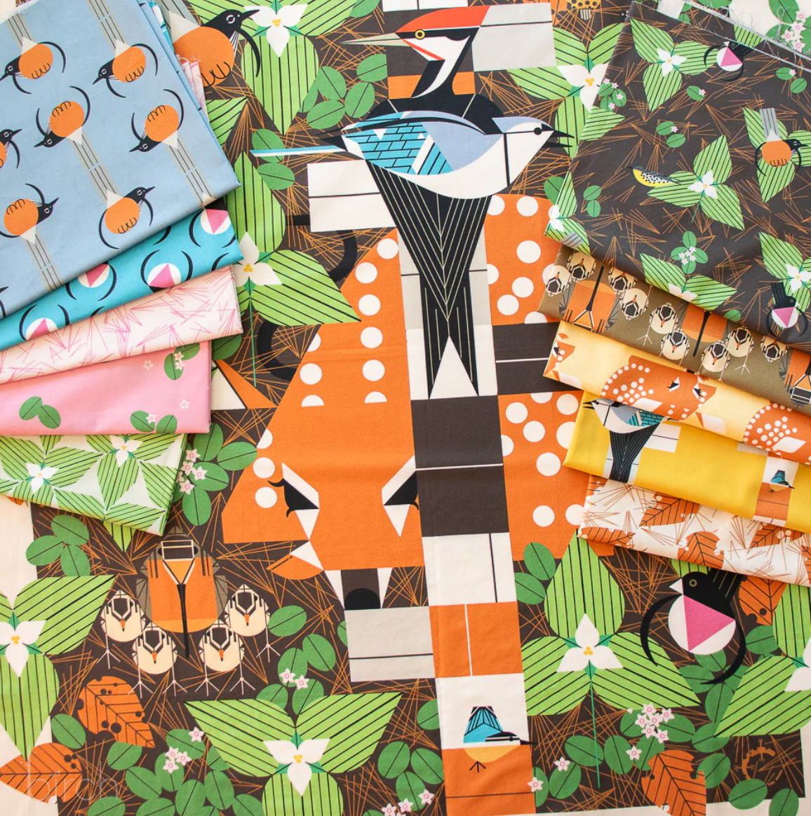 Charley Harper Michigan Audubon - Audubon Fawn Poplin CH-391