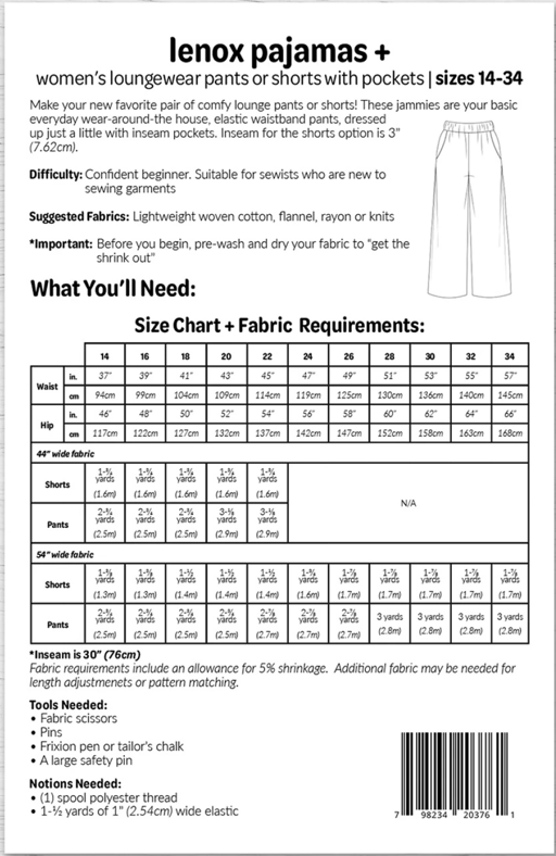 Lenox Pajamas Pattern by Studio M Squared