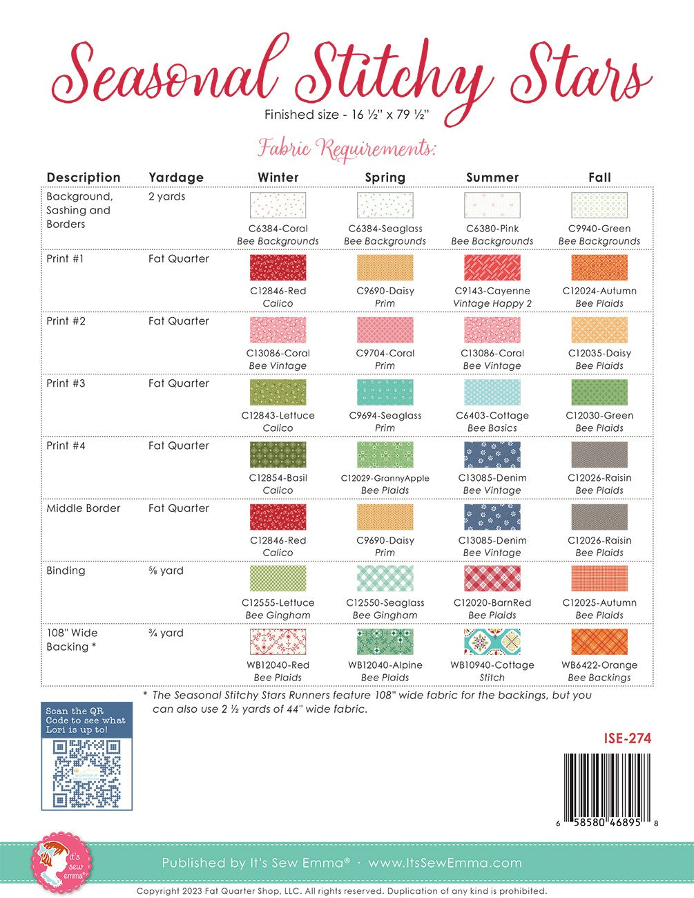 Seasonal Stitchy Stars Tablerunner Pattern by It’s Sew Emma