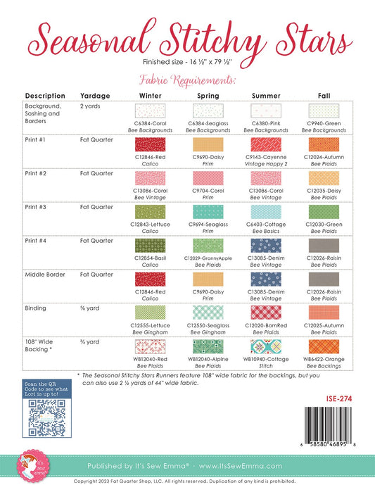 Seasonal Stitchy Stars Tablerunner Pattern by It’s Sew Emma