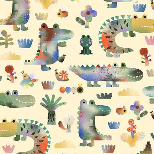 See Ya Later Alligator by Michael Miller Fabrics : Gators and Friends Butter DCX12550-BUTT-D