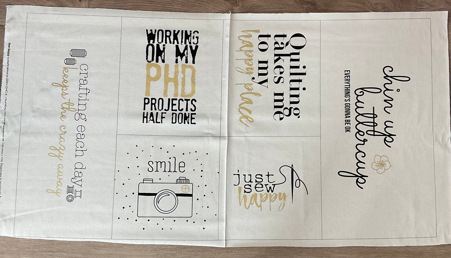 Sew Happy by Zen Chic for Moda : Canvas Panel Metallic Natural