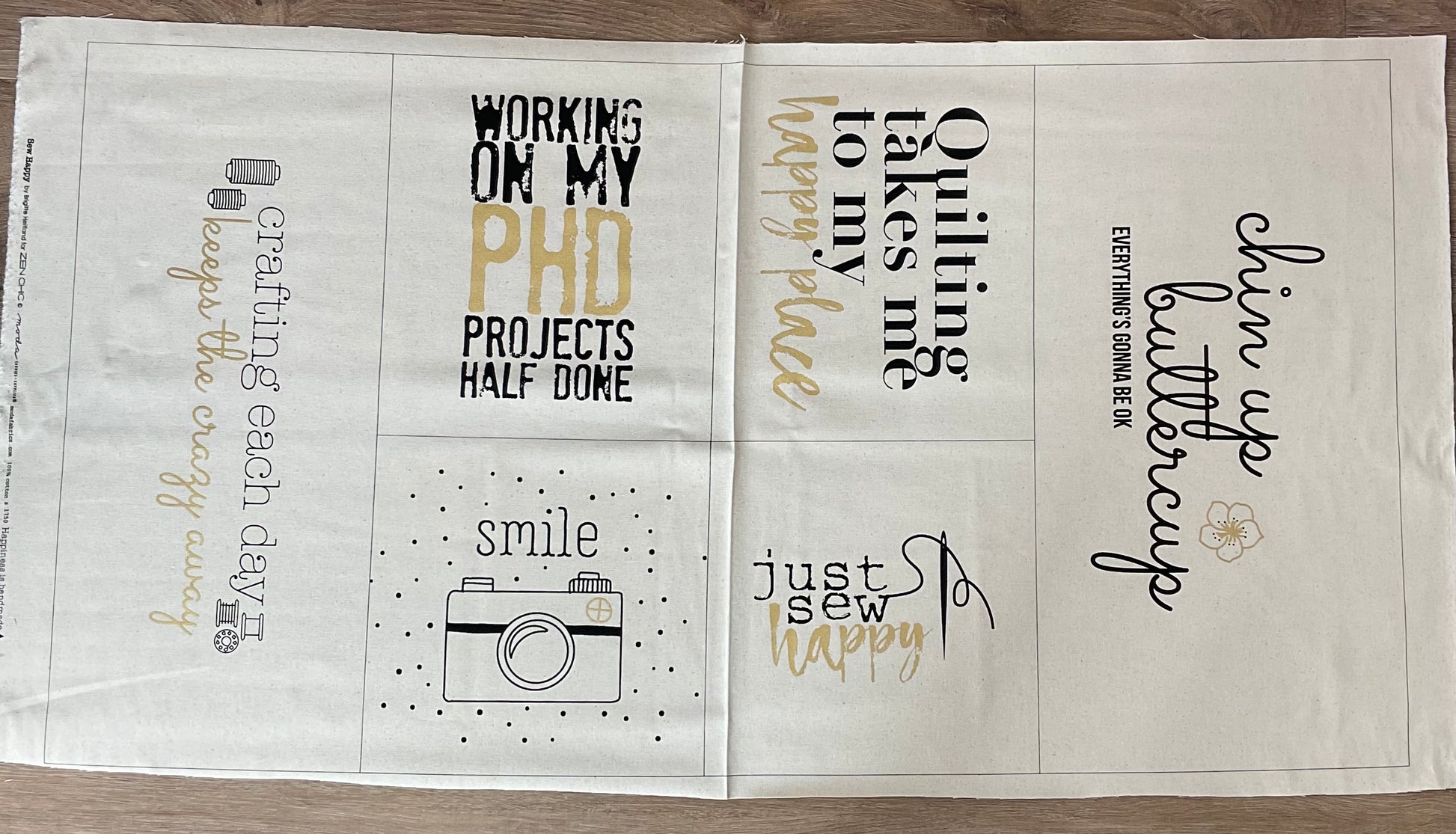 Sew Happy by Zen Chic for Moda : Canvas Panel Metallic Natural