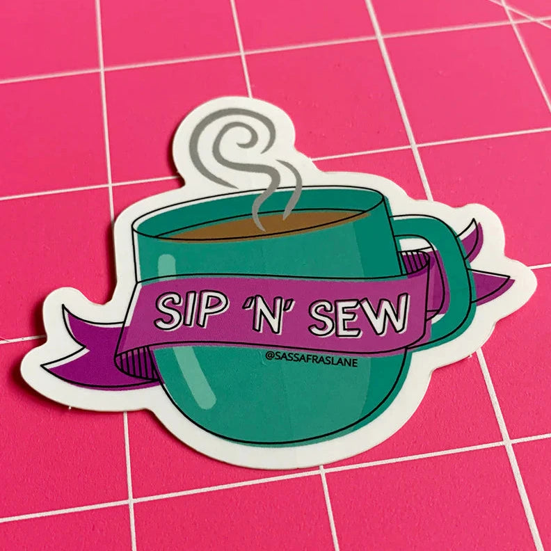 Sip 'N' Sew Mug Sticker by Sassafras Lane