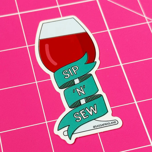 Sip 'N' Sew Wine Sticker by Sassafras Lane