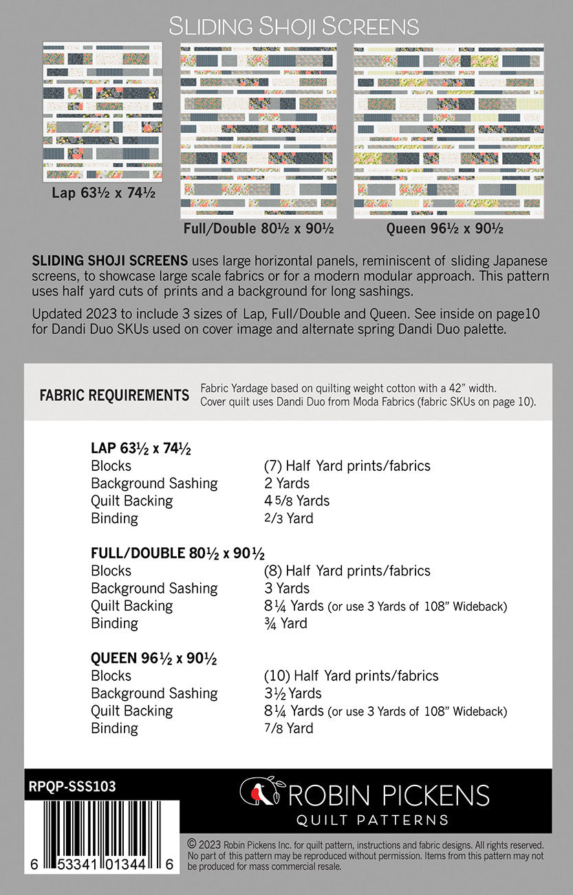 Sliding Shoji Screens Quilt Pattern by Robin Pickens