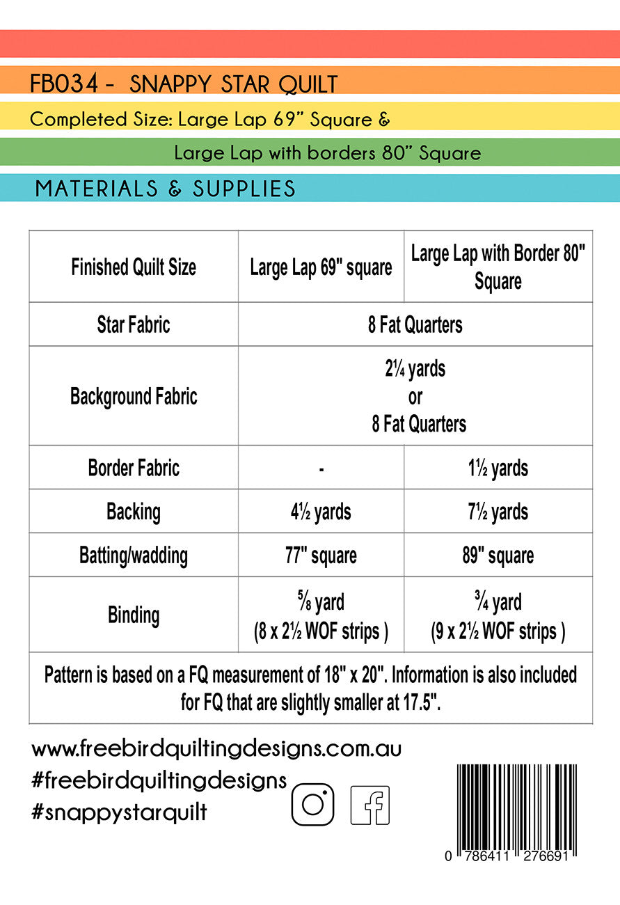 Snappy Star Quilt Pattern by Free Bird Quilting Designs