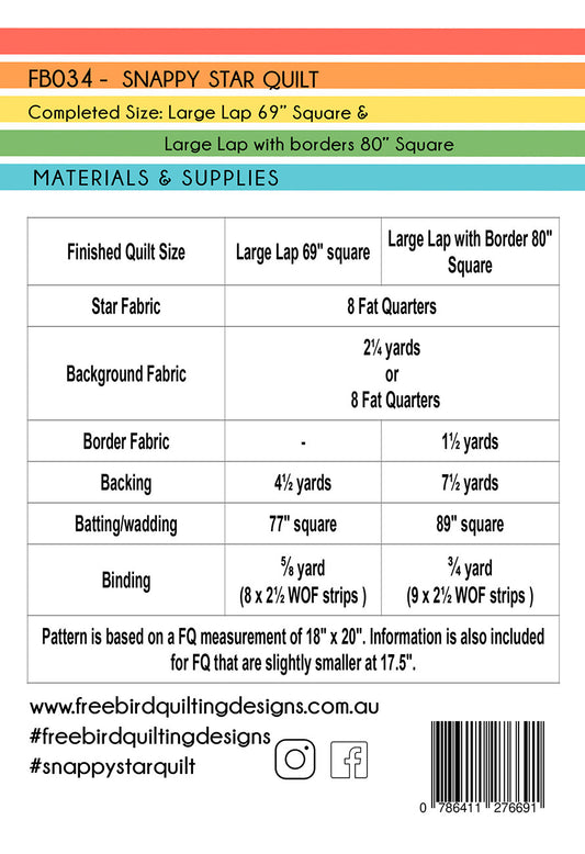 Snappy Star Quilt Pattern by Free Bird Quilting Designs