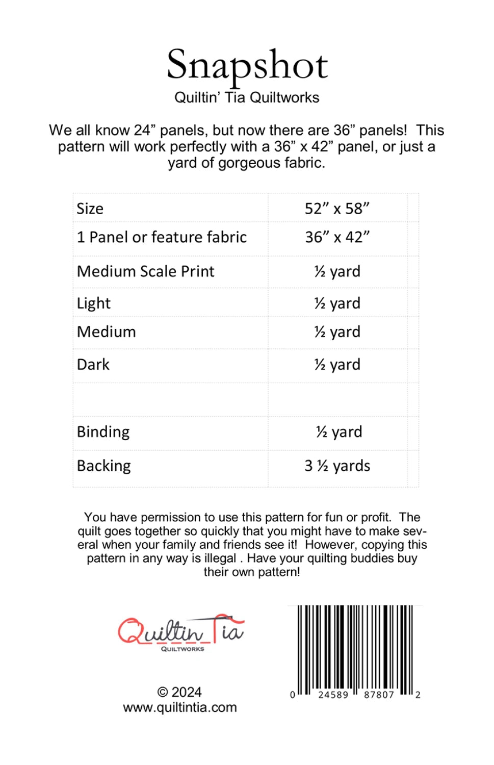 Snapshot Panel Quilt Pattern by Quiltin' Tia