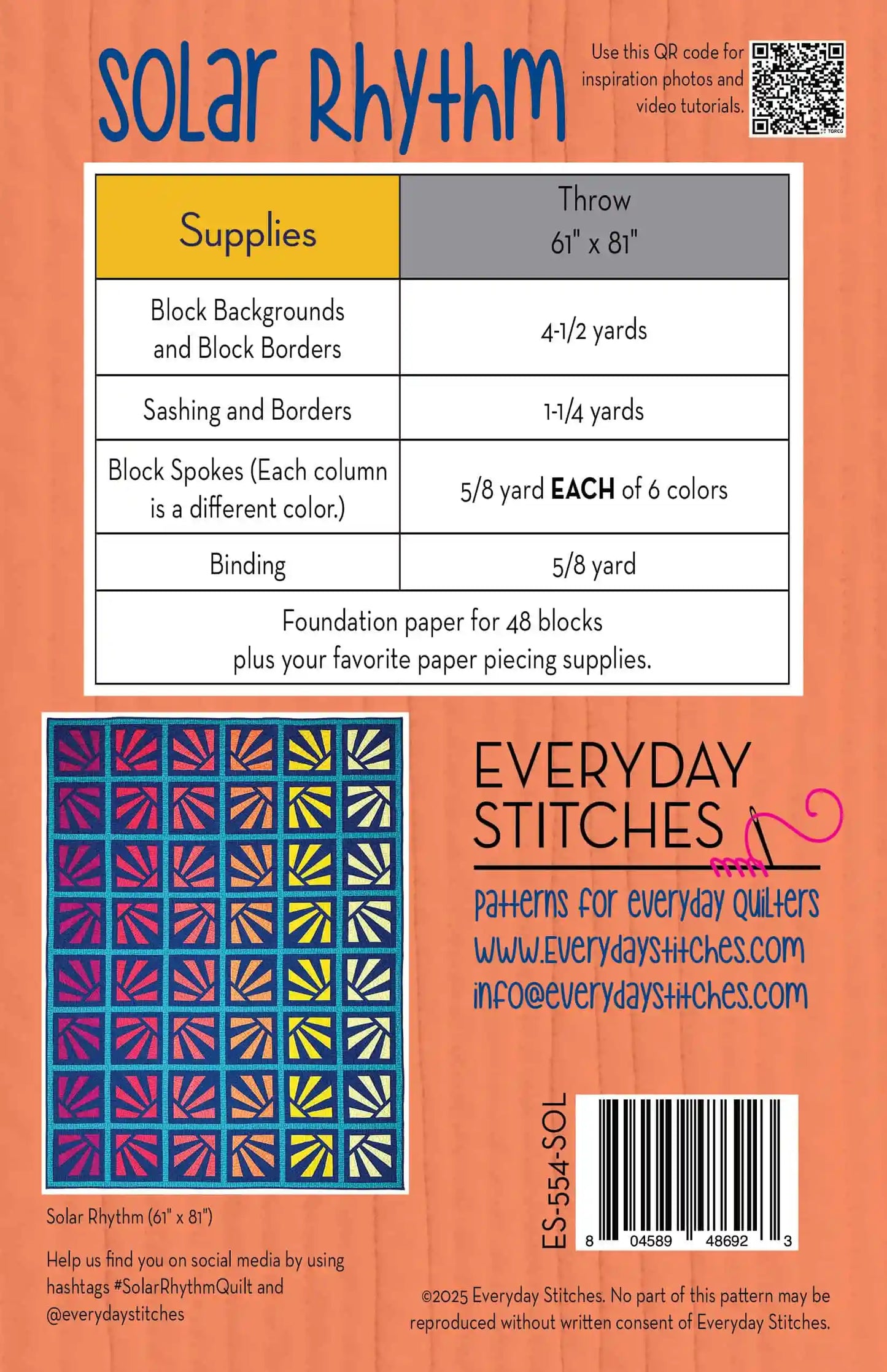 Foliage by Sally Kelly : Solar Rhythm FPP Quilt Kit