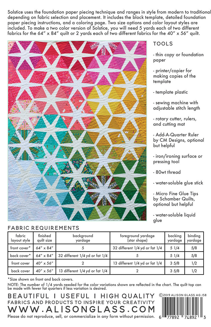 Solstice FPP Quilt Pattern by Alison Glass