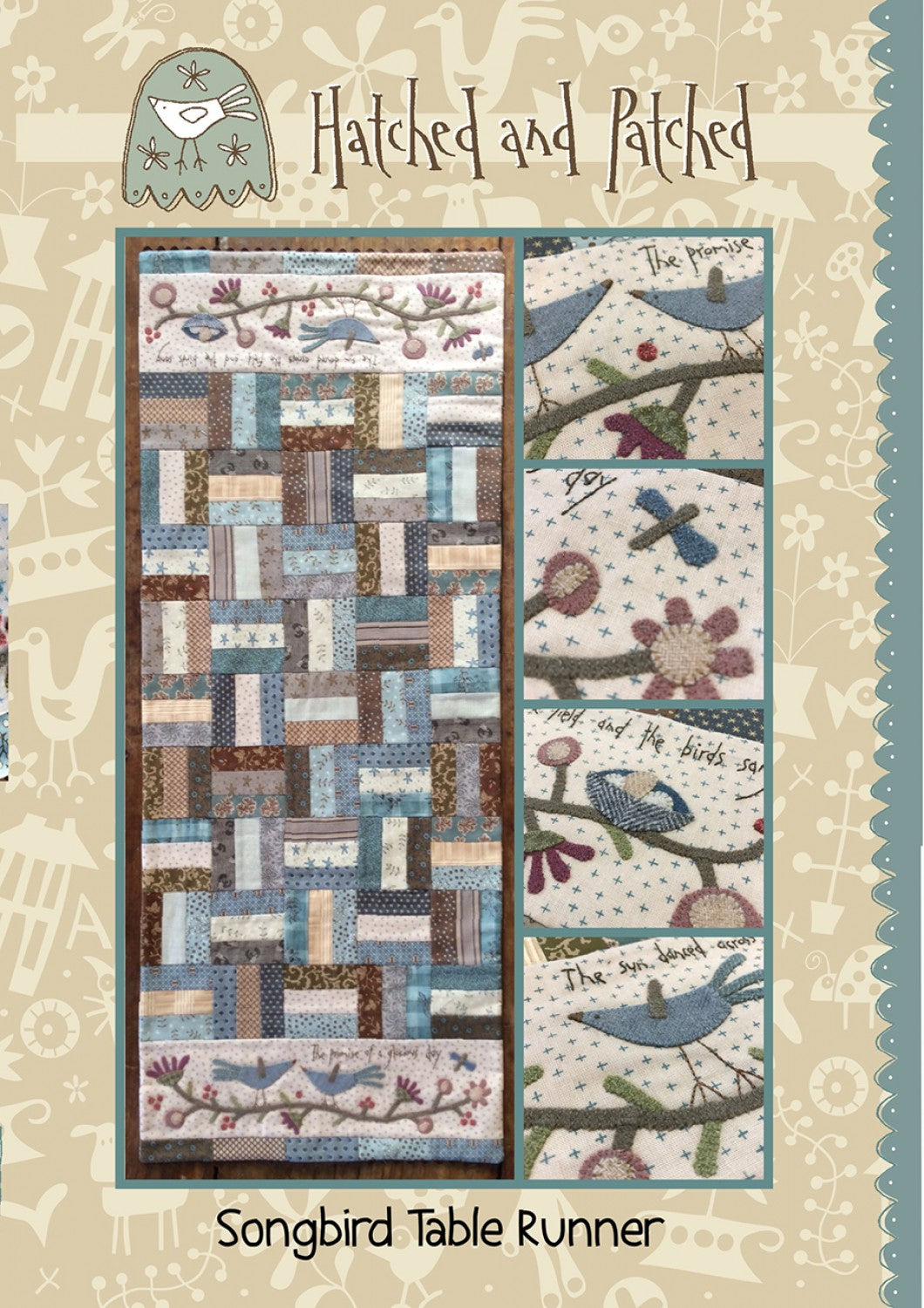 Song Bird Table Runner Applique Pattern by Hatched & Patched