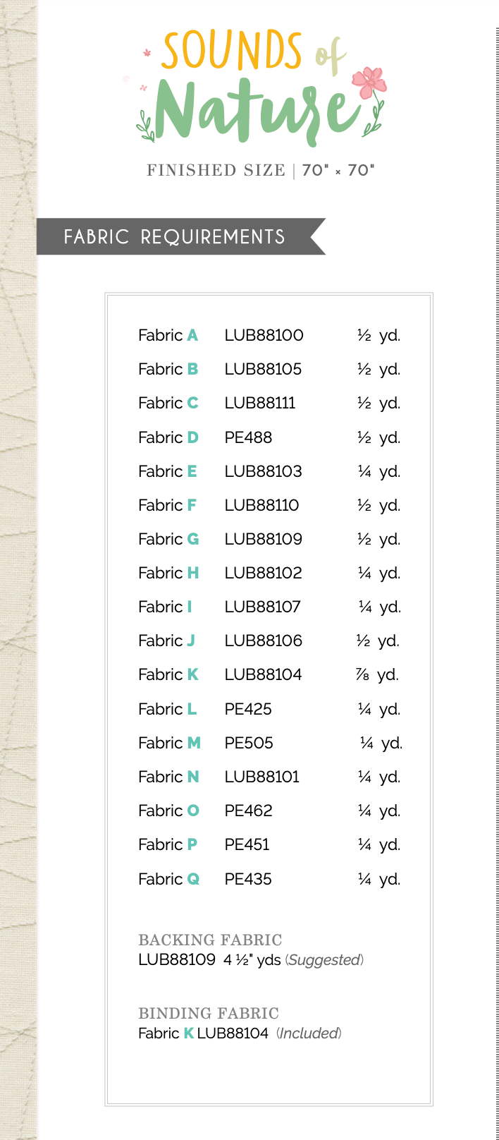 Sounds of Nature Quilt Kit featuring LullaBee by Patty Basemi