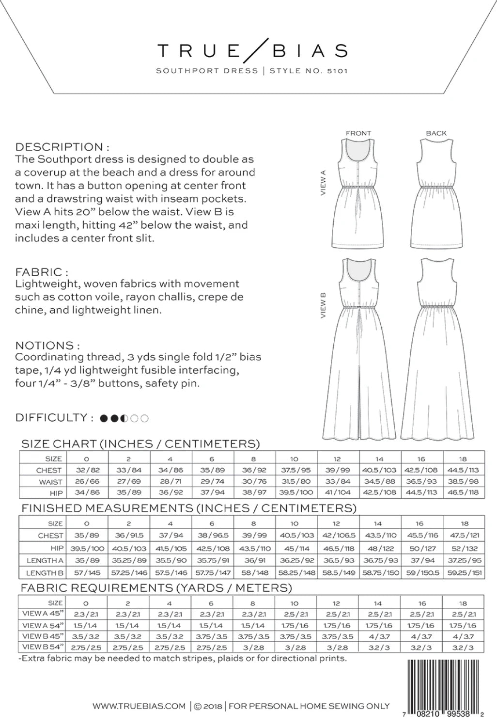 Southport Dress Pattern by TrueBias Patterns : Size 0-18 - Special Order