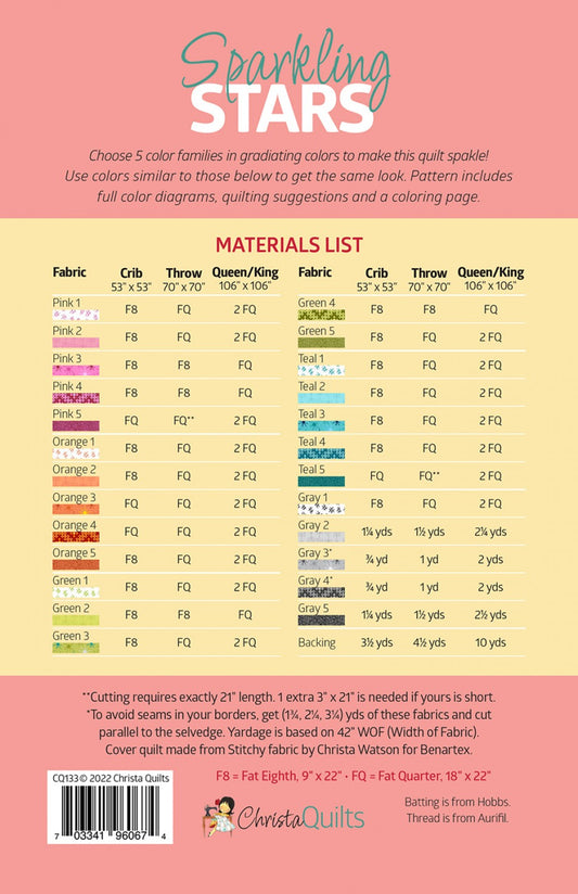 Sparkling Stars Quilt Pattern # CQI133 - Special Order