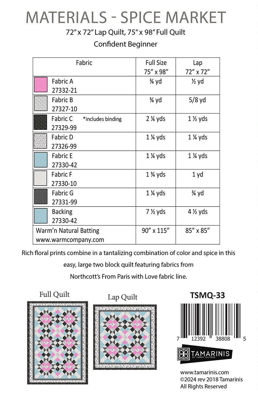 Spice Market Quilt Pattern by Tamarinis