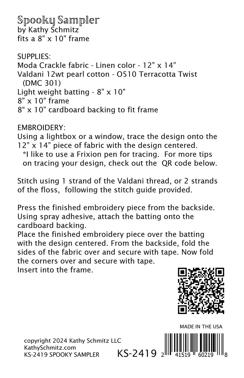 Spooky Sampler Halloween Embroidery Pattern by Kathy Schmitz KS-2419 - Special Order