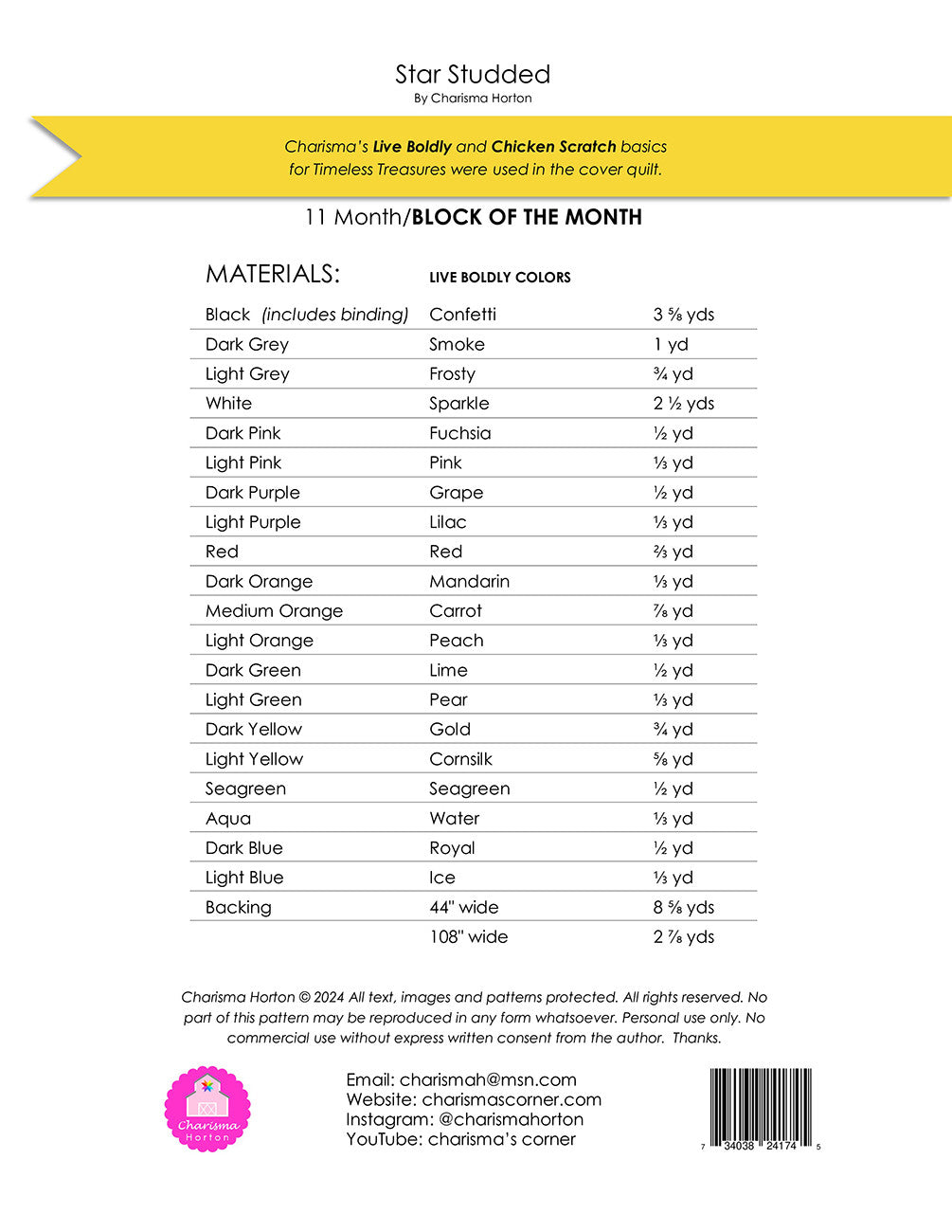 Star Studded Block of the Month # CH-489 - Special Order