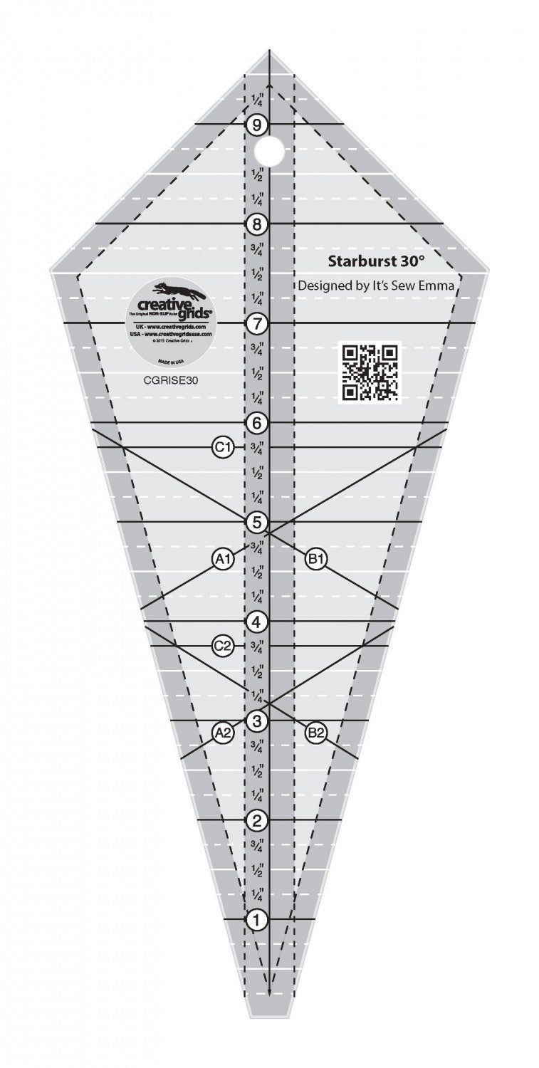 Starburst 30 Degree Triangle Quilt 91/2in Ruler CGRISE30