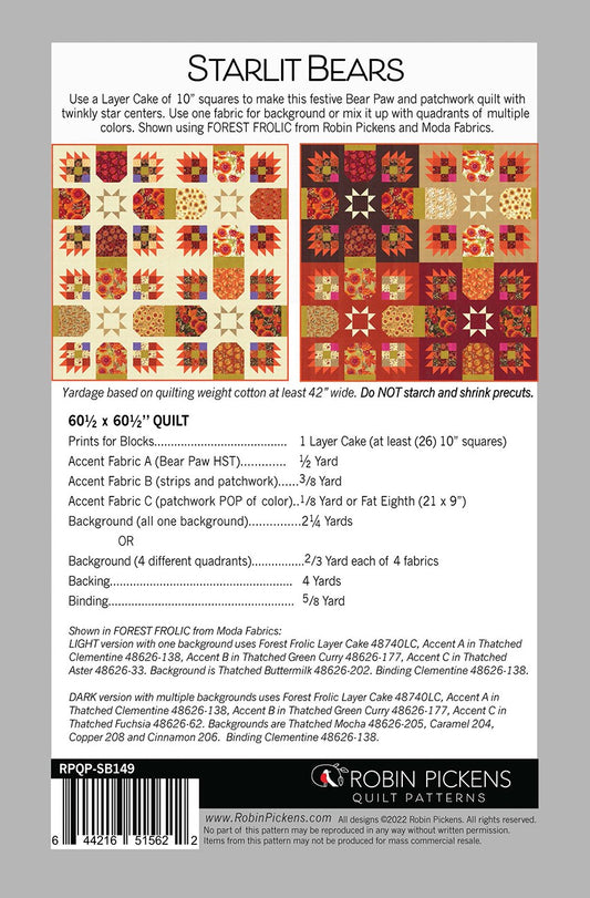 Starlit Bears Quilt Pattern by Robin Pickens