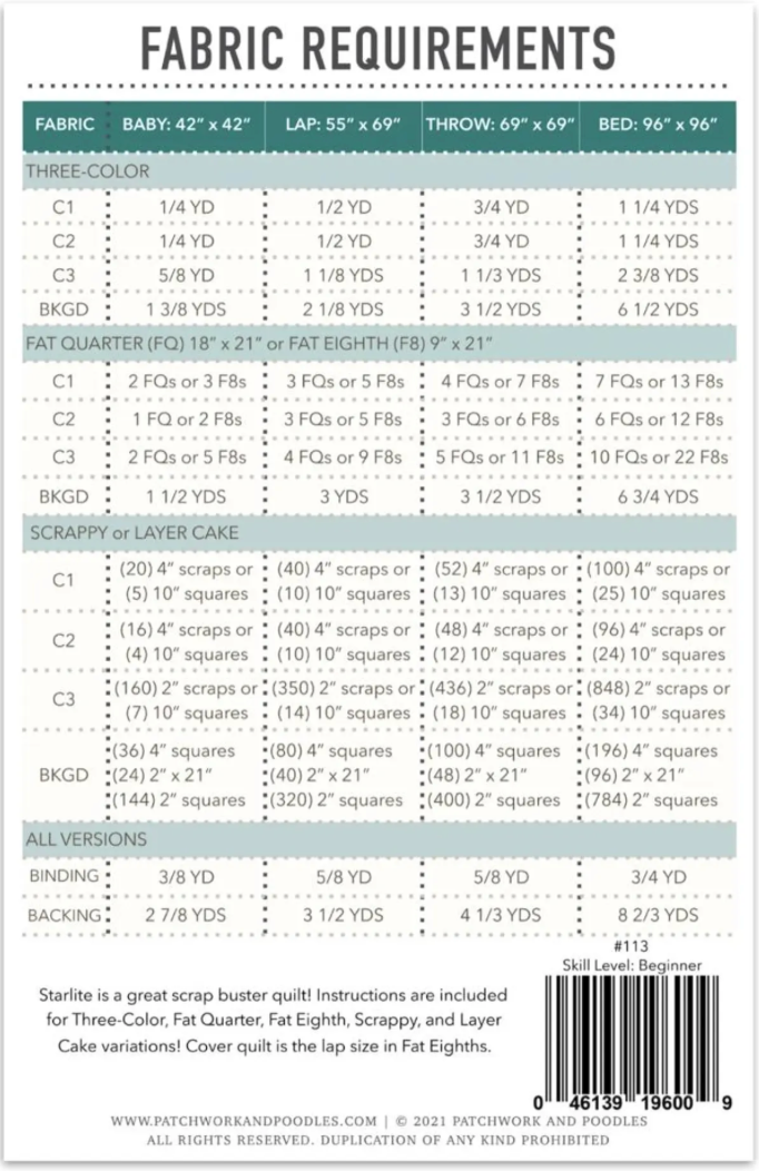 Starlite Quilt Pattern by Patchwork and Poodles