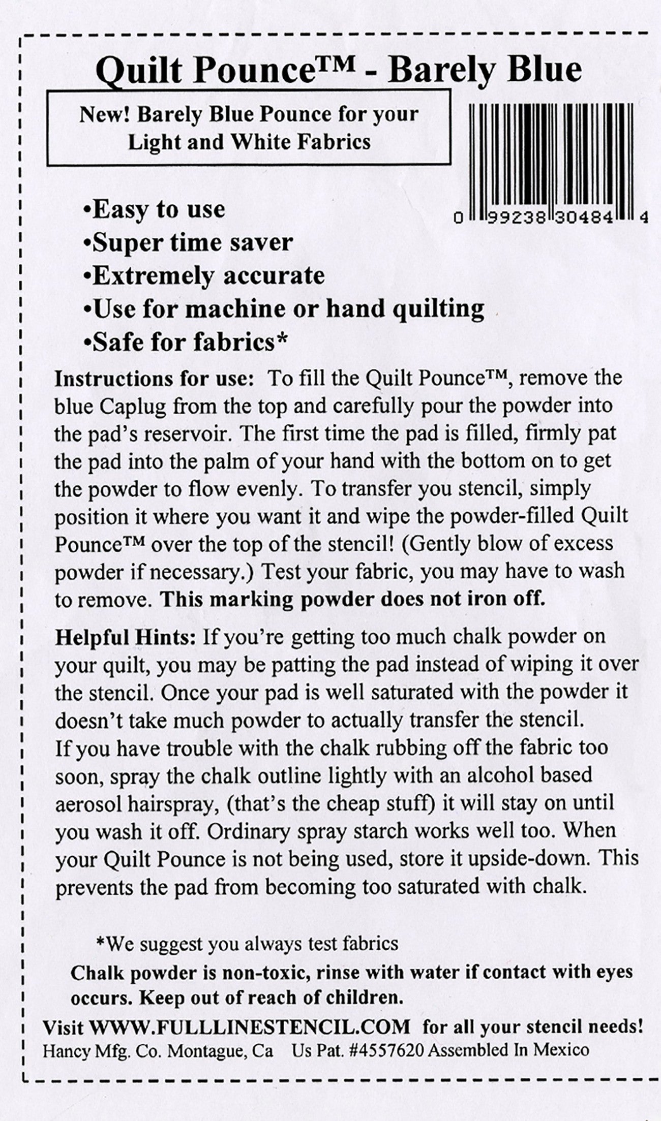 Stencil Chalk Transfer Quilt Pounce Pad Barely Blue # QPBB - Special Order