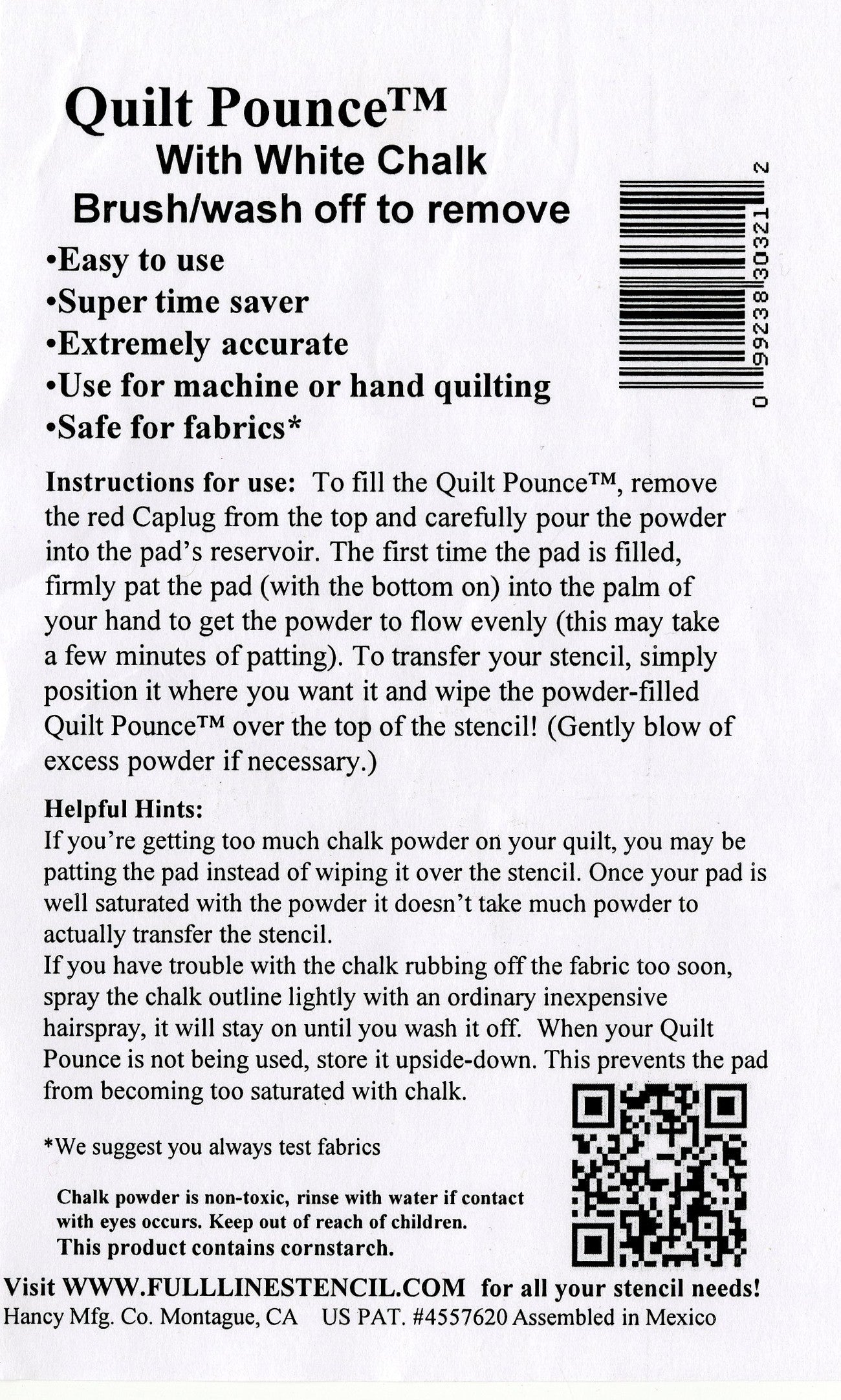 Stencil Chalk Transfer Quilt Pounce Pad White # QPW - Special Order