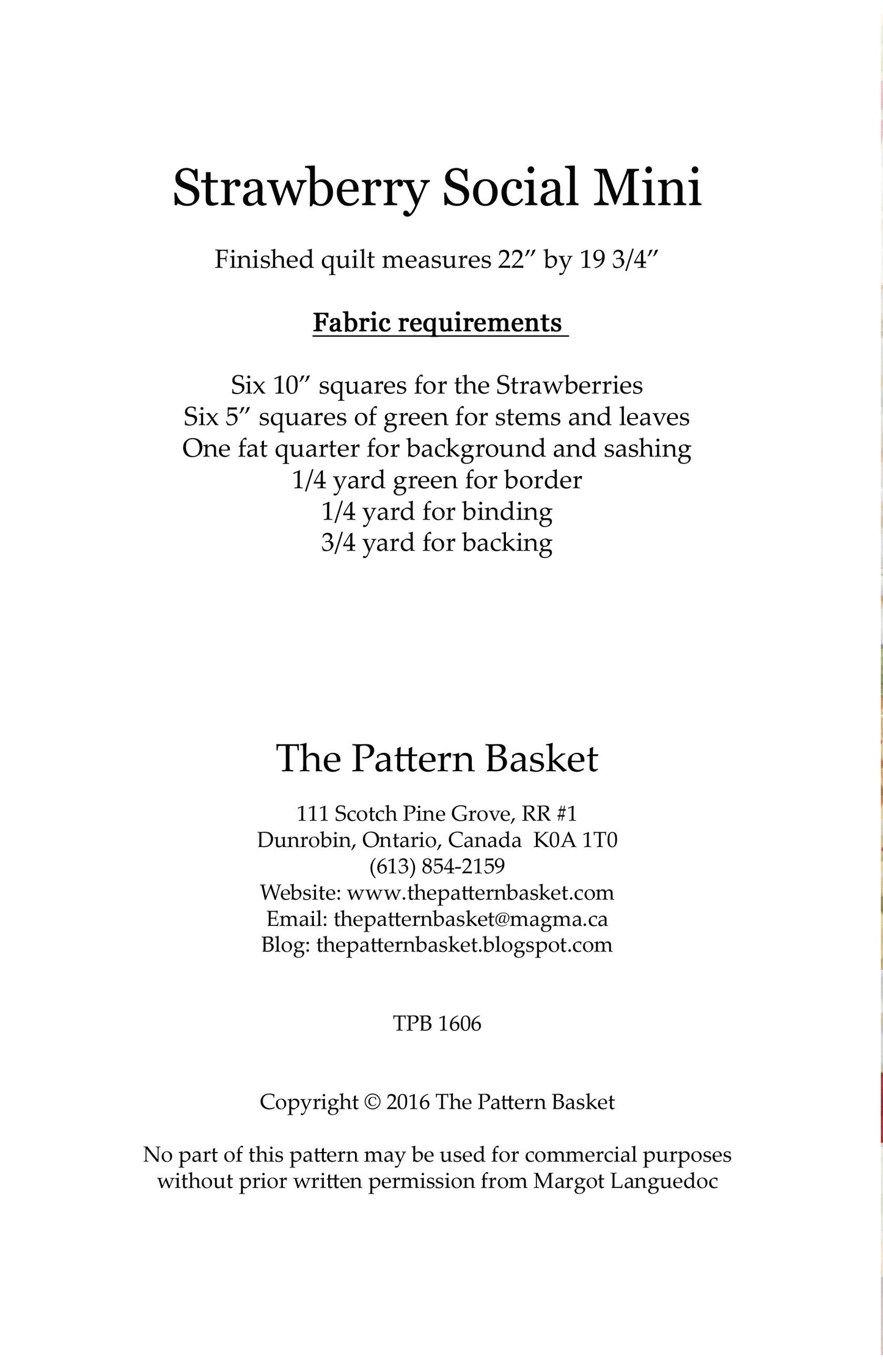 Strawberry Social Mini Quilt Pattern by The Pattern Basket