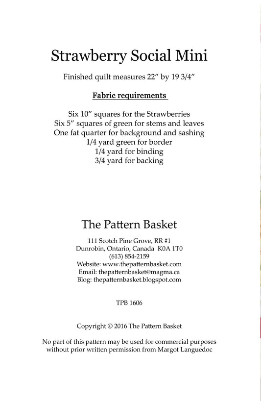 Strawberry Social Mini Quilt Pattern by The Pattern Basket