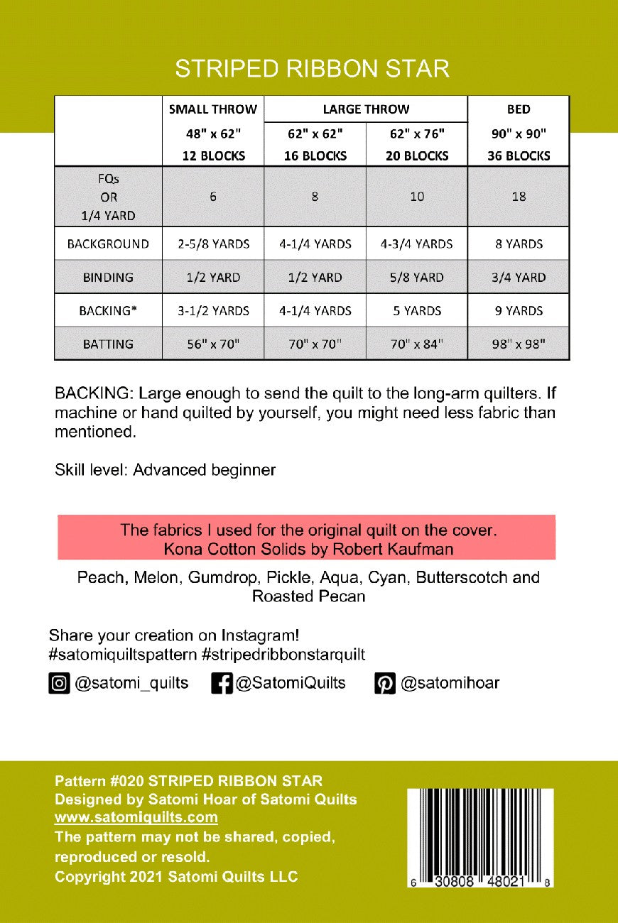 Striped Ribbon Star Quilt Pattern by Satomi Quilts