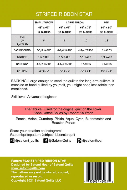 Striped Ribbon Star Quilt Pattern by Satomi Quilts
