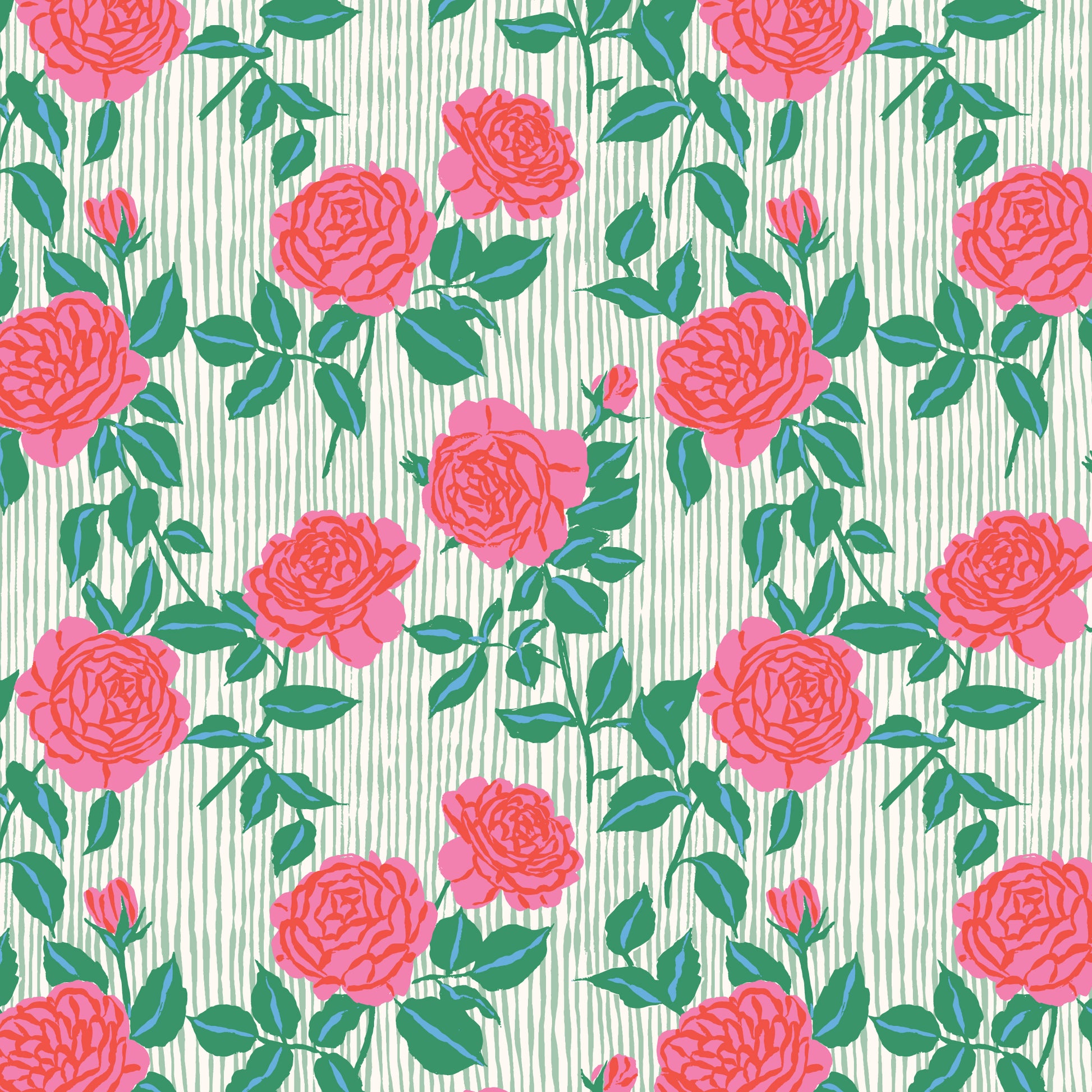 Summer's End by Emily Taylor : Rain Roses Green/Pink 229740