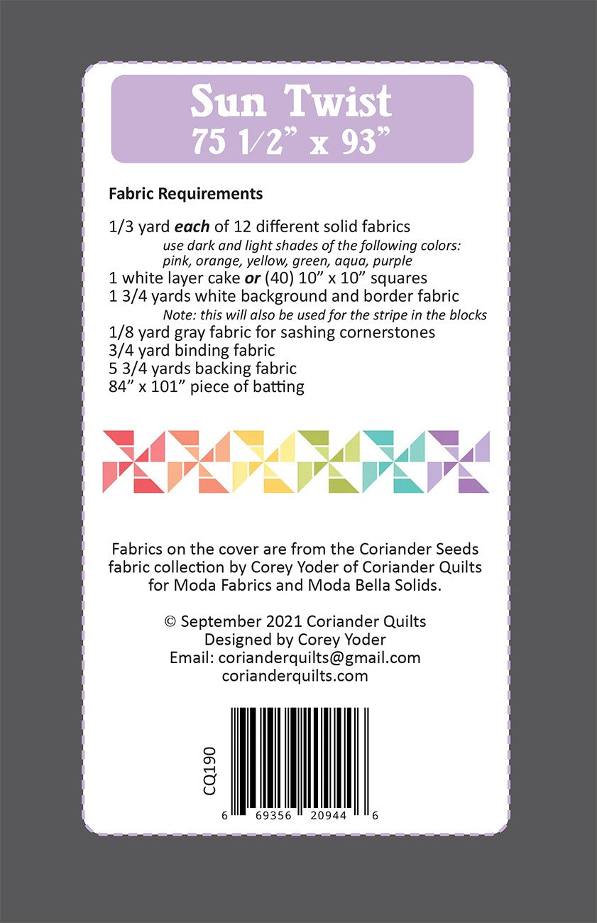 Sun Twist Quilt Pattern by Corriander Quilts - Special Order