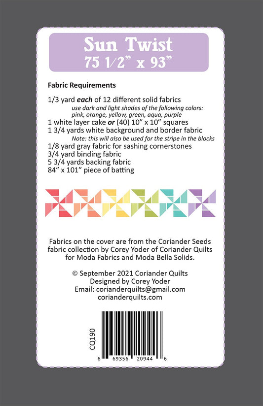 Sun Twist Quilt Pattern by Corriander Quilts - Special Order