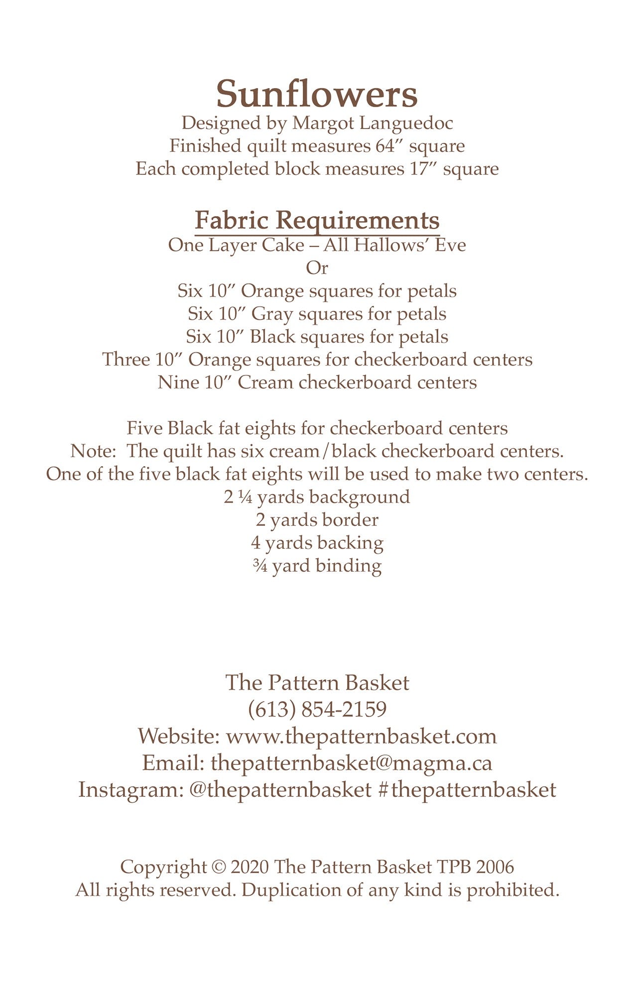 Sunflowers Quilt Pattern by The Pattern Basket