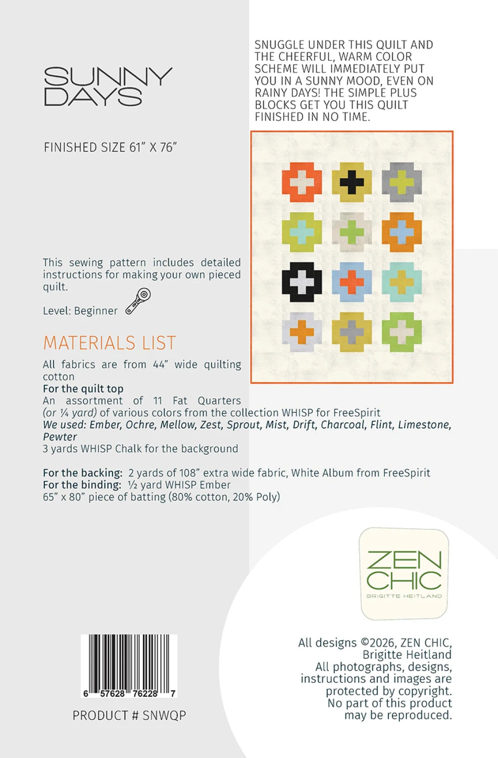 Sunny Days Quilt Pattern by Zen Chic