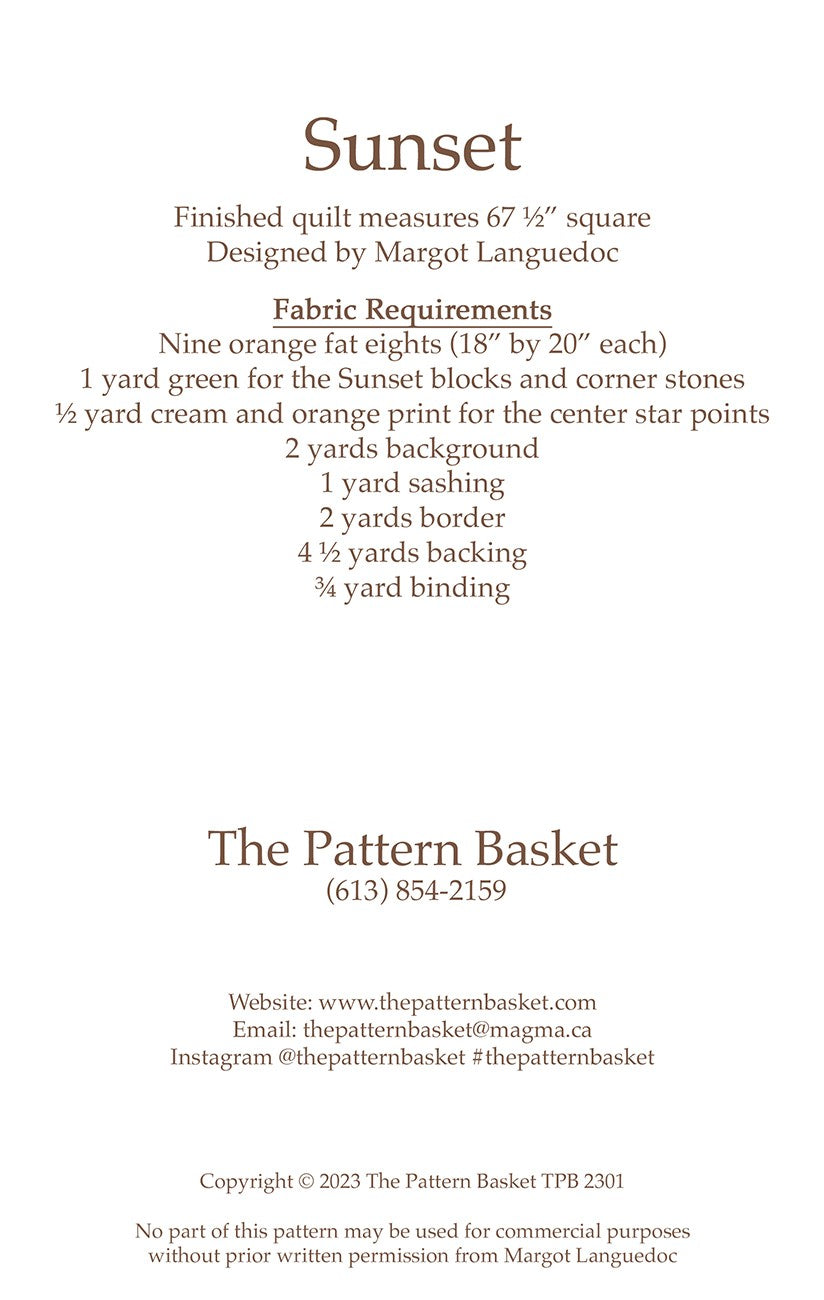 Sunset Quilt Pattern by The Pattern Basket