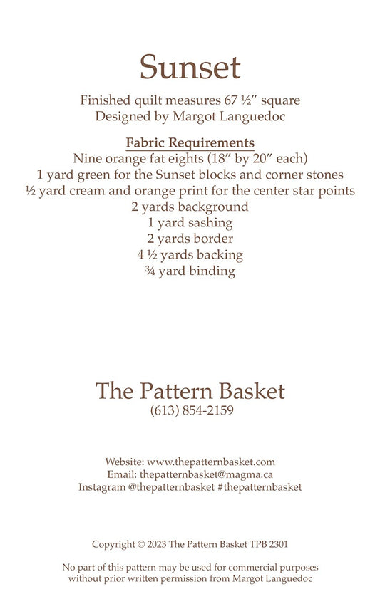Sunset Quilt Pattern by The Pattern Basket
