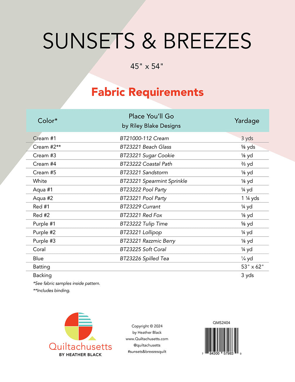 Sunsets & Breezes FPP Quilt Pattern by Quiltachusetts