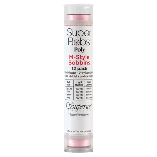 SuperBobs Polyester Bobbin 12pk M-Style Baby Pink # 301-12-628