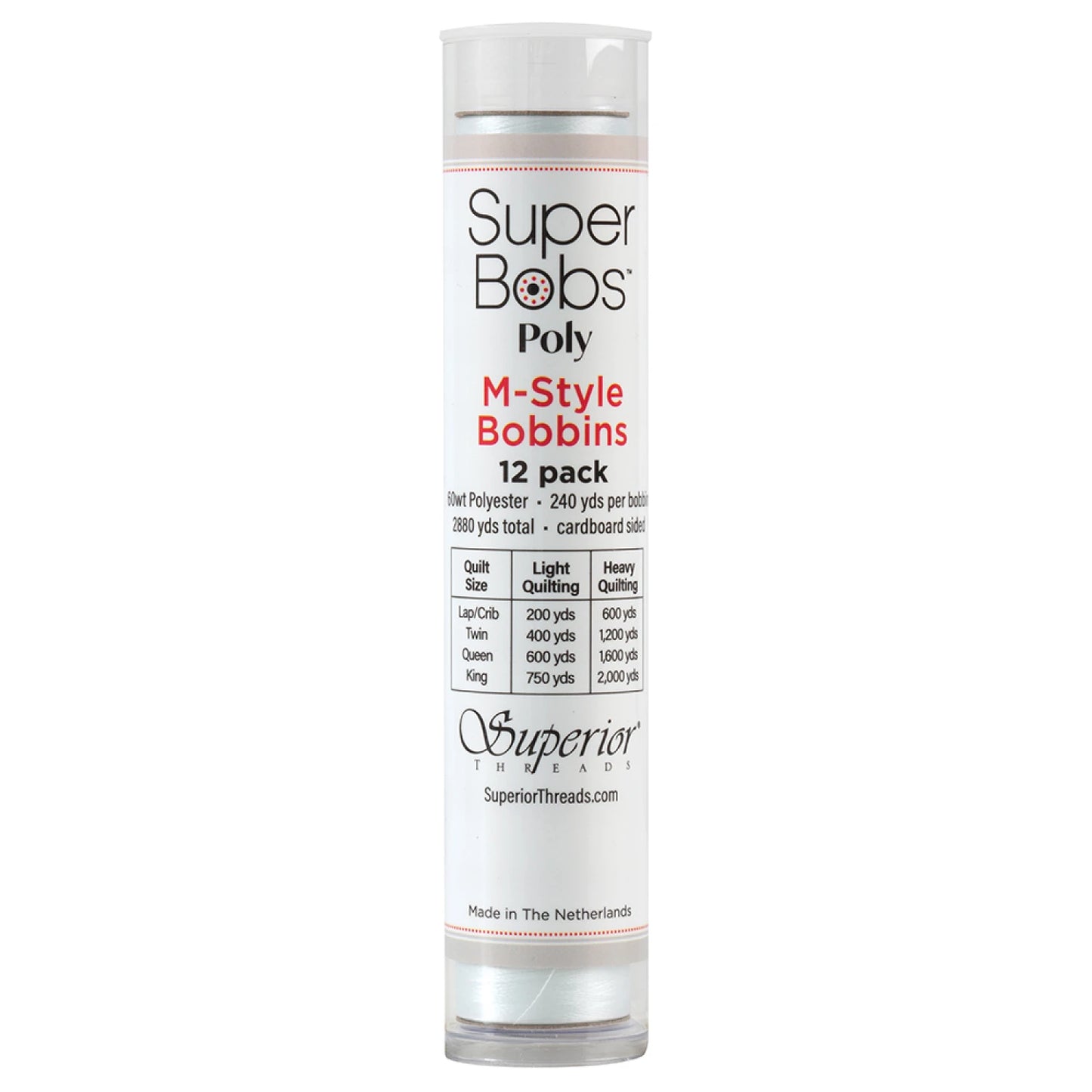 SuperBobs Polyester Bobbin 12pk M-Style Lace White # 301-12-621