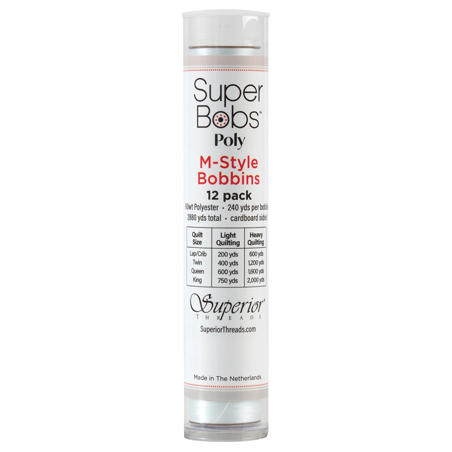 SuperBobs Polyester Bobbin 12pk M-Style Lace White # 301-12-621