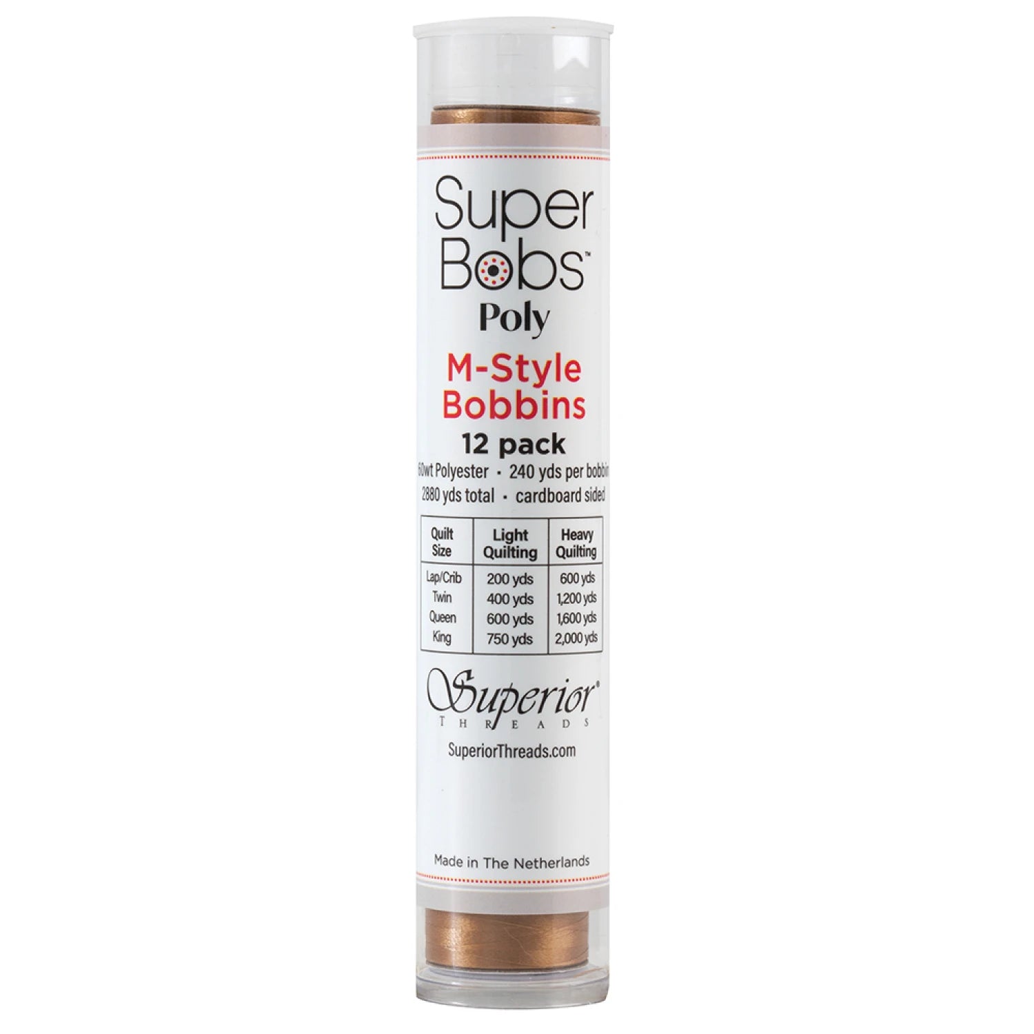 SuperBobs Polyester Bobbin 12pk M-Style Medium Brown # 301-12-618