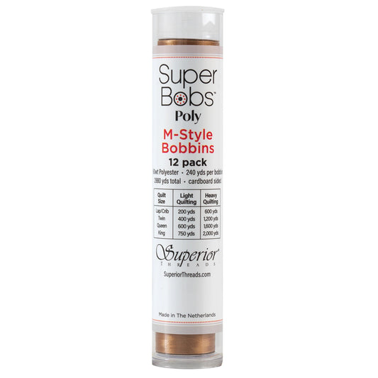 SuperBobs Polyester Bobbin 12pk M-Style Medium Brown # 301-12-618