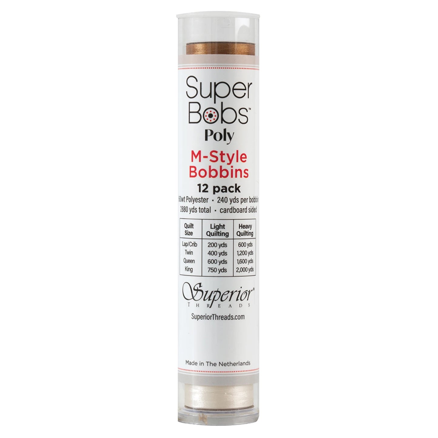 SuperBobs Polyester Bobbin 12pk M-Style Neutral # 301-12-NEU