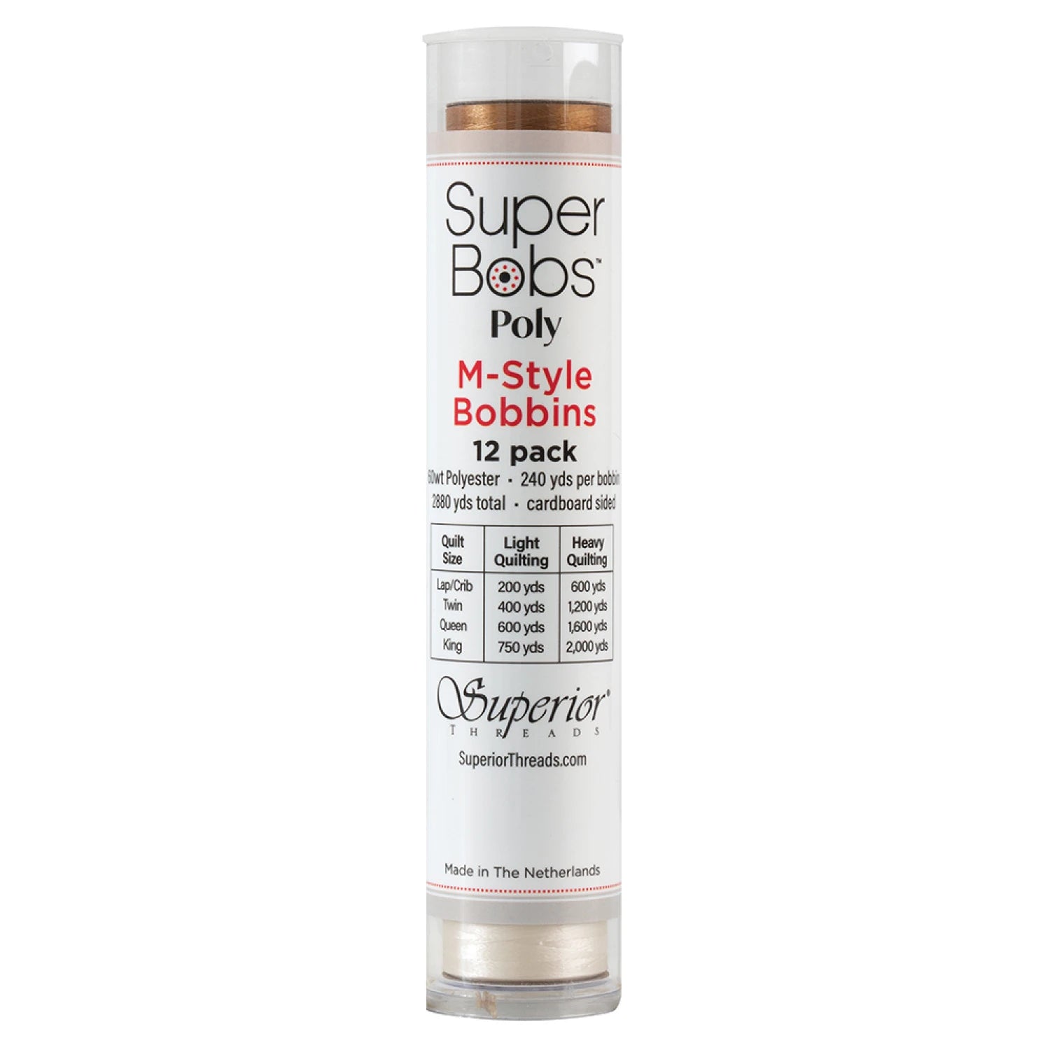 SuperBobs Polyester Bobbin 12pk M-Style Neutral # 301-12-NEU