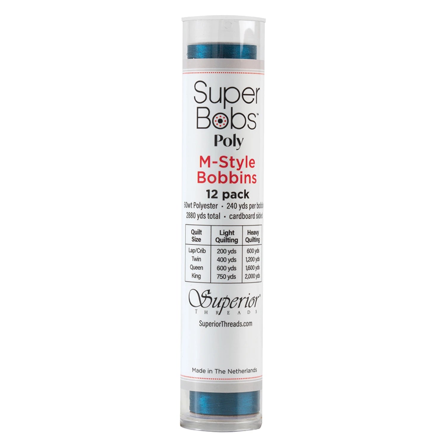 SuperBobs Polyester Bobbin 12pk M-Style Turquoise # 301-12-611