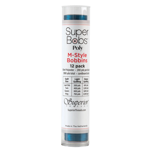 SuperBobs Polyester Bobbin 12pk M-Style Turquoise # 301-12-611
