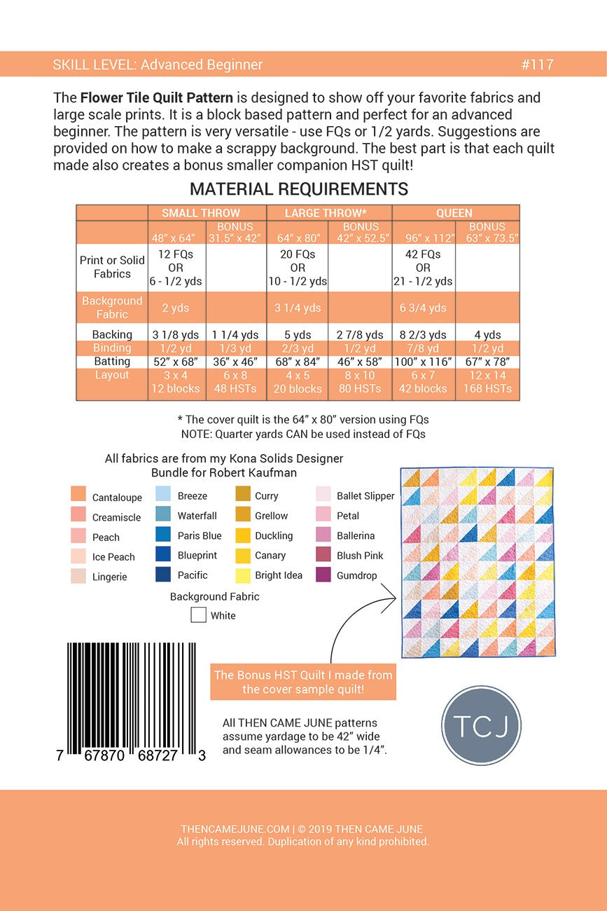 Flower Tile Quilt Pattern # TCJ117- Special Order